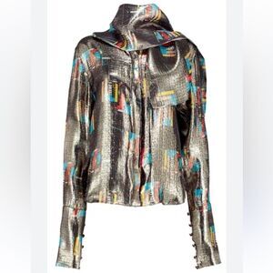 J.W.Anderson Shimmering Silk Blouse with abstract cityscape pattern
